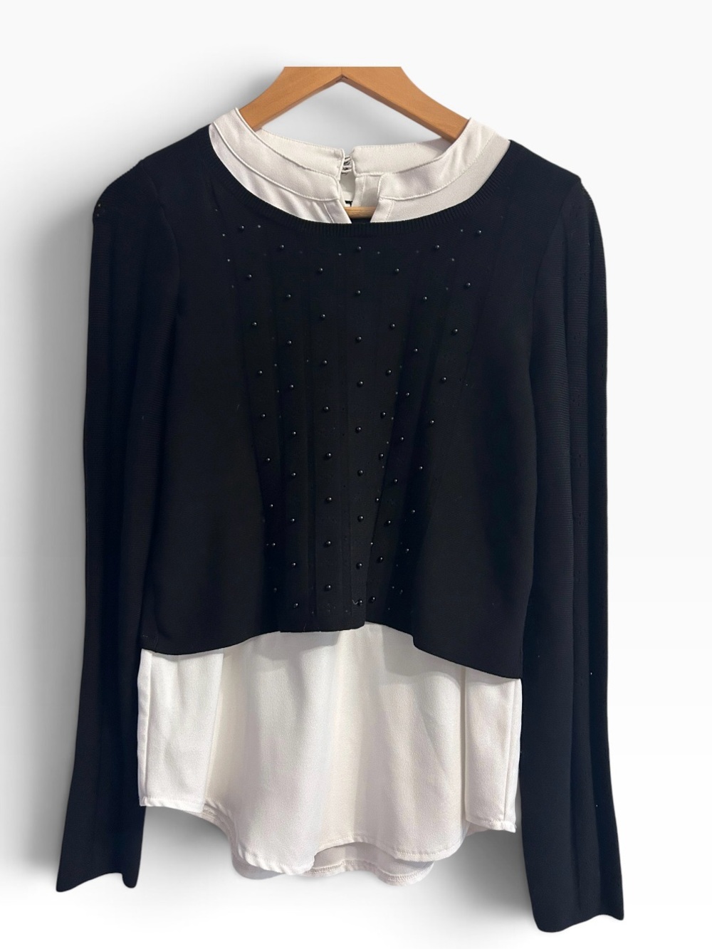 White House Black Market Black and White Long-Sleeve Layered Top Size Small